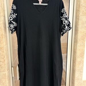 Chico's Black Dress with White Floral Sleeves
